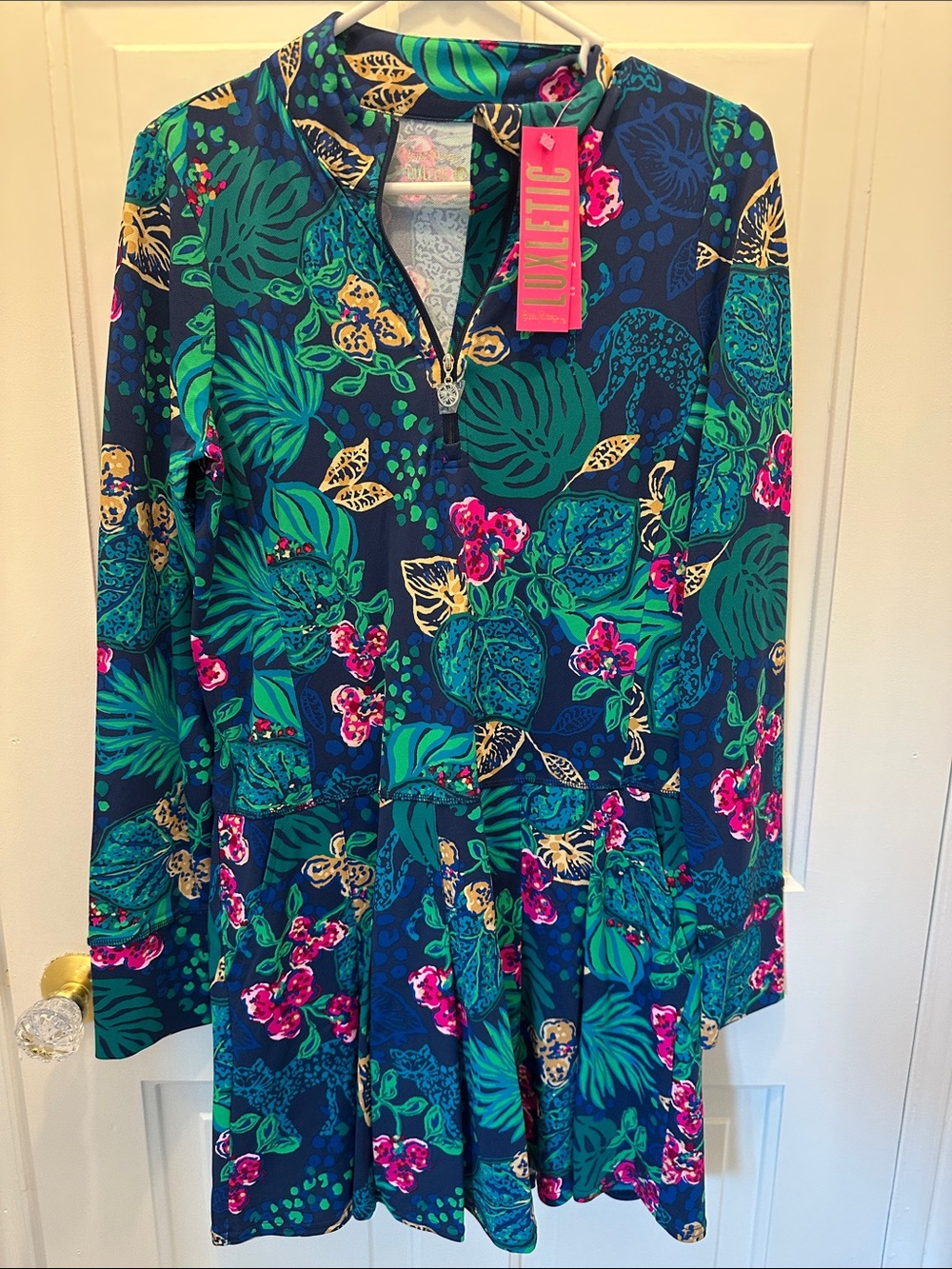 Lilly Pulitzer Luxletic Delmare Dress UPF 50+ in Low Tide Navy, NWT Size M